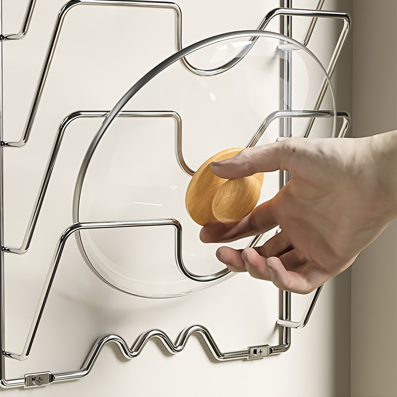 1pc Heavy-Duty Stainless Steel Pot Lid & Pan Organizer - Space-Saving Vertical Kitchen Rack, Wall-Mounted Cabinet Shelf for Home or Restaurant - Easy Installation,