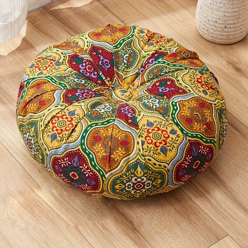 Bohemian Round Cushion Bohemian Ethnic Fabric Round Thick Cushion | Yoga Mat Floor Pillow for Office, Car, Living Room, Home Decor Seat Pad, Meditation Mat