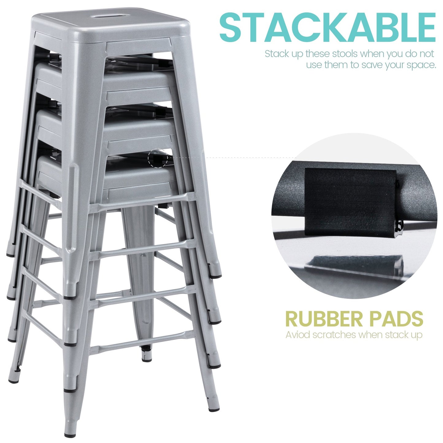 Vogue Furniture Direct White 24 Inch Metal Bar Stools Counter Height Barstools Modern Backless Stackable Metal Indoor\u002FOutdoor Bar Stools Kitchen Counter