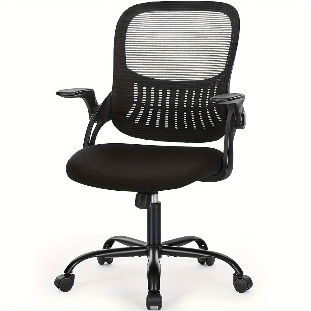 Office Computer Desk Chair, Ergonomic Mid-Back Mesh Rolling Work Swivel Task Chairs with Comfortable Lumbar Support, Wheels, Comfy Flip-up Arms for Home,