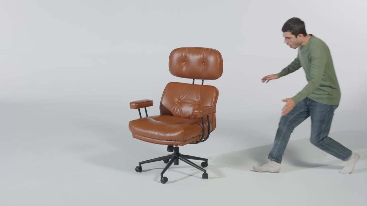 Modern Adjustable Executive Office Chair - High Back Faux Leather Desk Chair with Padded Armrests, Lumbar Support & Ergonomic Design for Home or Office Use,