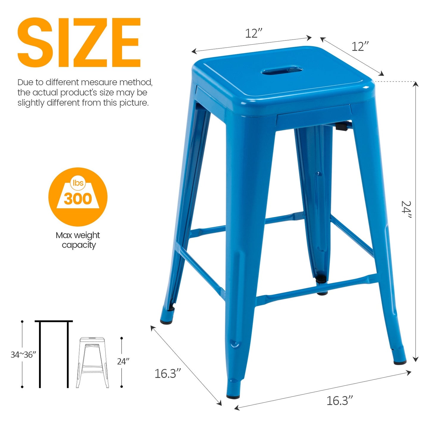 Vogue Furniture Direct White 24 Inch Metal Bar Stools Counter Height Barstools Modern Backless Stackable Metal Indoor\u002FOutdoor Bar Stools Kitchen Counter