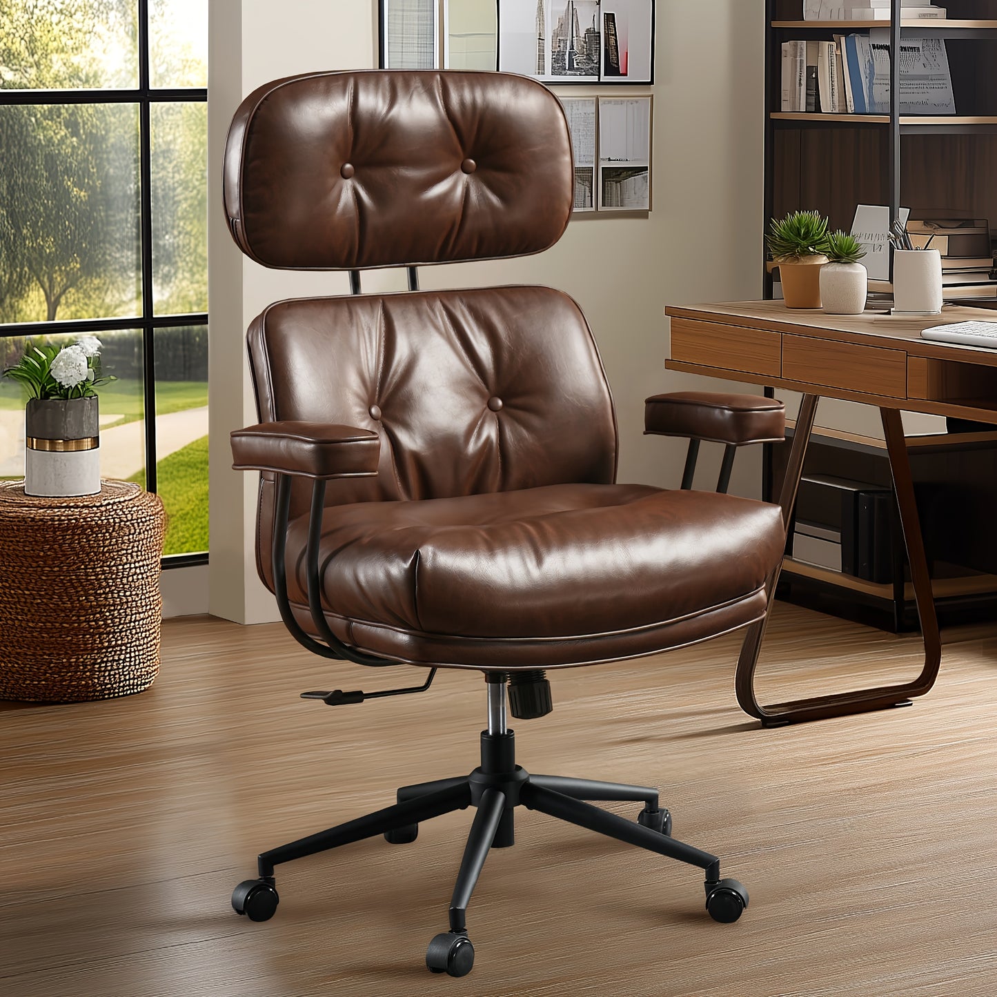 Modern Adjustable Executive Office Chair - High Back Faux Leather Desk Chair with Padded Armrests, Lumbar Support & Ergonomic Design for Home or Office Use,