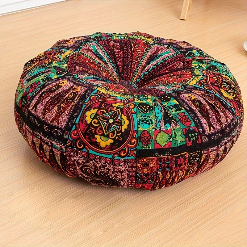 Bohemian Round Cushion Bohemian Ethnic Fabric Round Thick Cushion | Yoga Mat Floor Pillow for Office, Car, Living Room, Home Decor Seat Pad, Meditation Mat