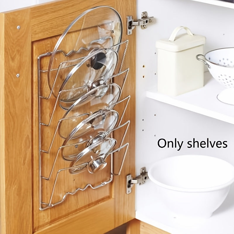 1pc Heavy-Duty Stainless Steel Pot Lid & Pan Organizer - Space-Saving Vertical Kitchen Rack, Wall-Mounted Cabinet Shelf for Home or Restaurant - Easy Installation,