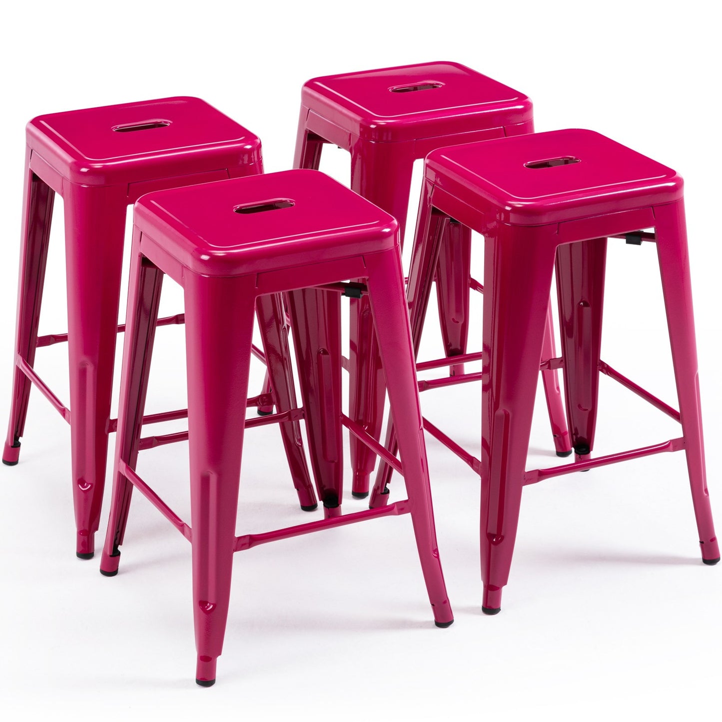 Vogue Furniture Direct White 24 Inch Metal Bar Stools Counter Height Barstools Modern Backless Stackable Metal Indoor\u002FOutdoor Bar Stools Kitchen Counter
