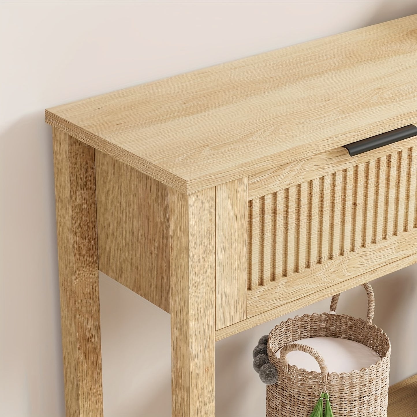 Farmhouse Entryway Table, 43 Inch Console Table With 2 Drawers, 2 Tier Sofa Table With Storage For Living Room, Foyer Tables For Entryway