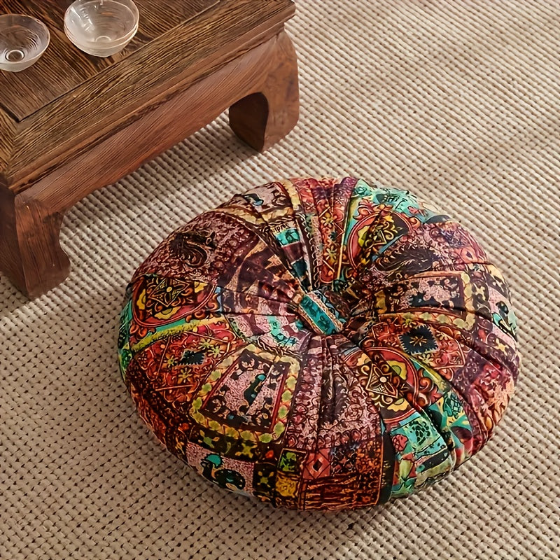 Bohemian Round Cushion Bohemian Ethnic Fabric Round Thick Cushion | Yoga Mat Floor Pillow for Office, Car, Living Room, Home Decor Seat Pad, Meditation Mat