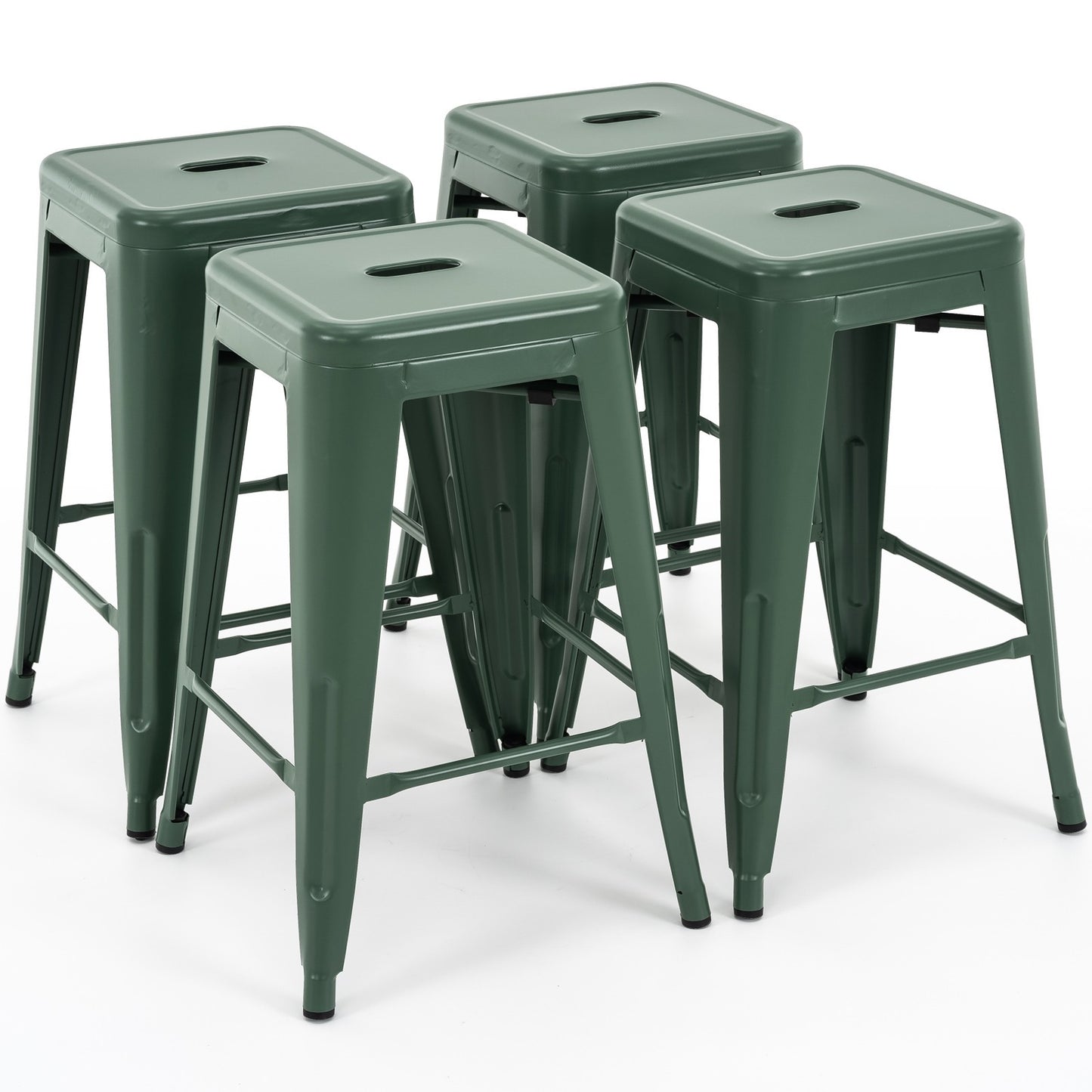 Vogue Furniture Direct White 24 Inch Metal Bar Stools Counter Height Barstools Modern Backless Stackable Metal Indoor\u002FOutdoor Bar Stools Kitchen Counter