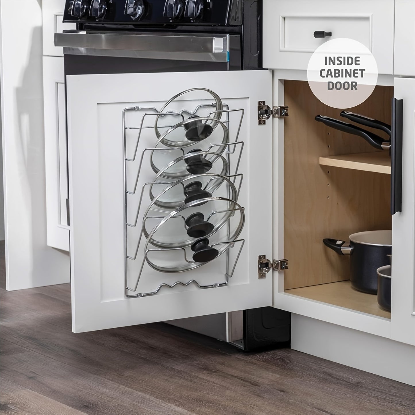 1pc Heavy-Duty Stainless Steel Pot Lid & Pan Organizer - Space-Saving Vertical Kitchen Rack, Wall-Mounted Cabinet Shelf for Home or Restaurant - Easy Installation,