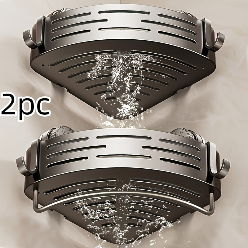 Bathroom Storage Rack Set of 2 Suction Cup Triangular Baskets for The Bathroom, Corner Wall-Mounted Without Drilling for The Washbasin, Toilet Storage Rack