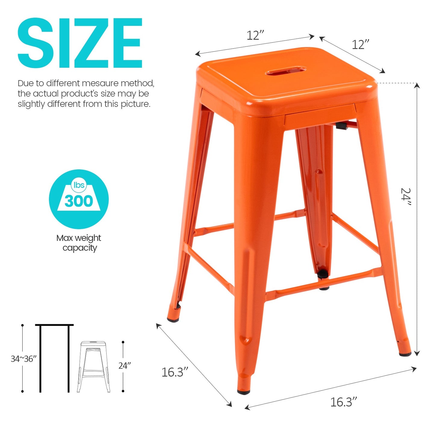 Vogue Furniture Direct White 24 Inch Metal Bar Stools Counter Height Barstools Modern Backless Stackable Metal Indoor\u002FOutdoor Bar Stools Kitchen Counter
