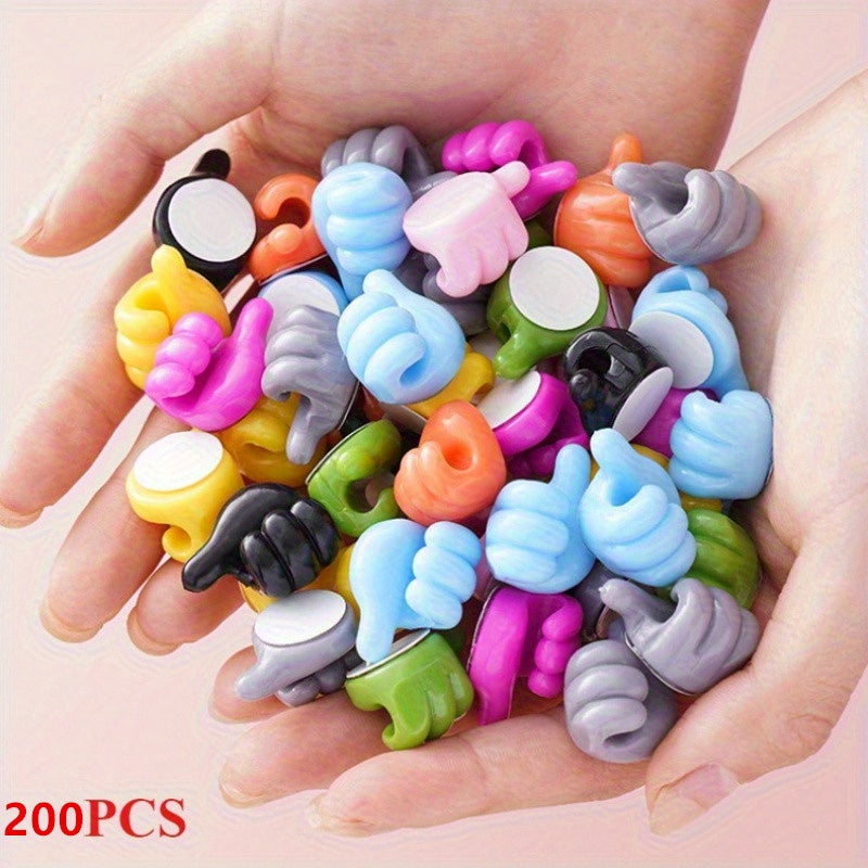 200pcs Colorful Thumbs-Up Charger Cable Organizers, Easy-Install Plastic Finger Hooks for Data Lines & Mobile Devices - Casual Style,