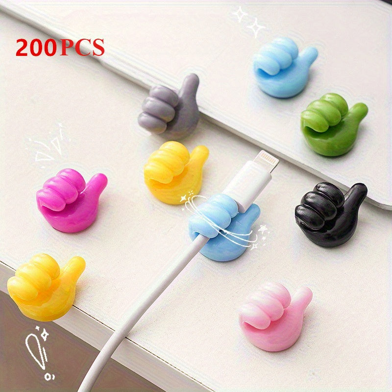 200pcs Colorful Thumbs-Up Charger Cable Organizers, Easy-Install Plastic Finger Hooks for Data Lines & Mobile Devices - Casual Style,