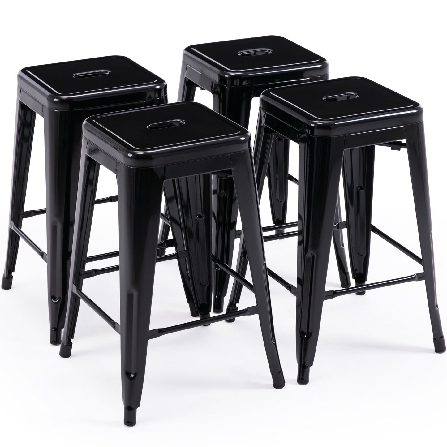 Vogue Furniture Direct White 24 Inch Metal Bar Stools Counter Height Barstools Modern Backless Stackable Metal Indoor\u002FOutdoor Bar Stools Kitchen Counter