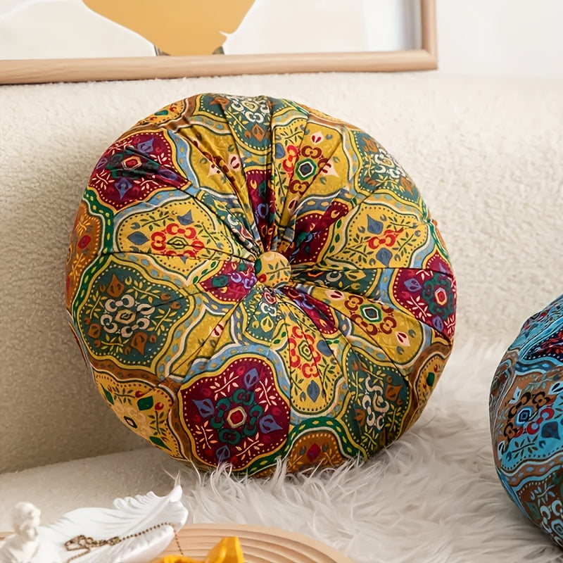 Bohemian Round Cushion Bohemian Ethnic Fabric Round Thick Cushion | Yoga Mat Floor Pillow for Office, Car, Living Room, Home Decor Seat Pad, Meditation Mat