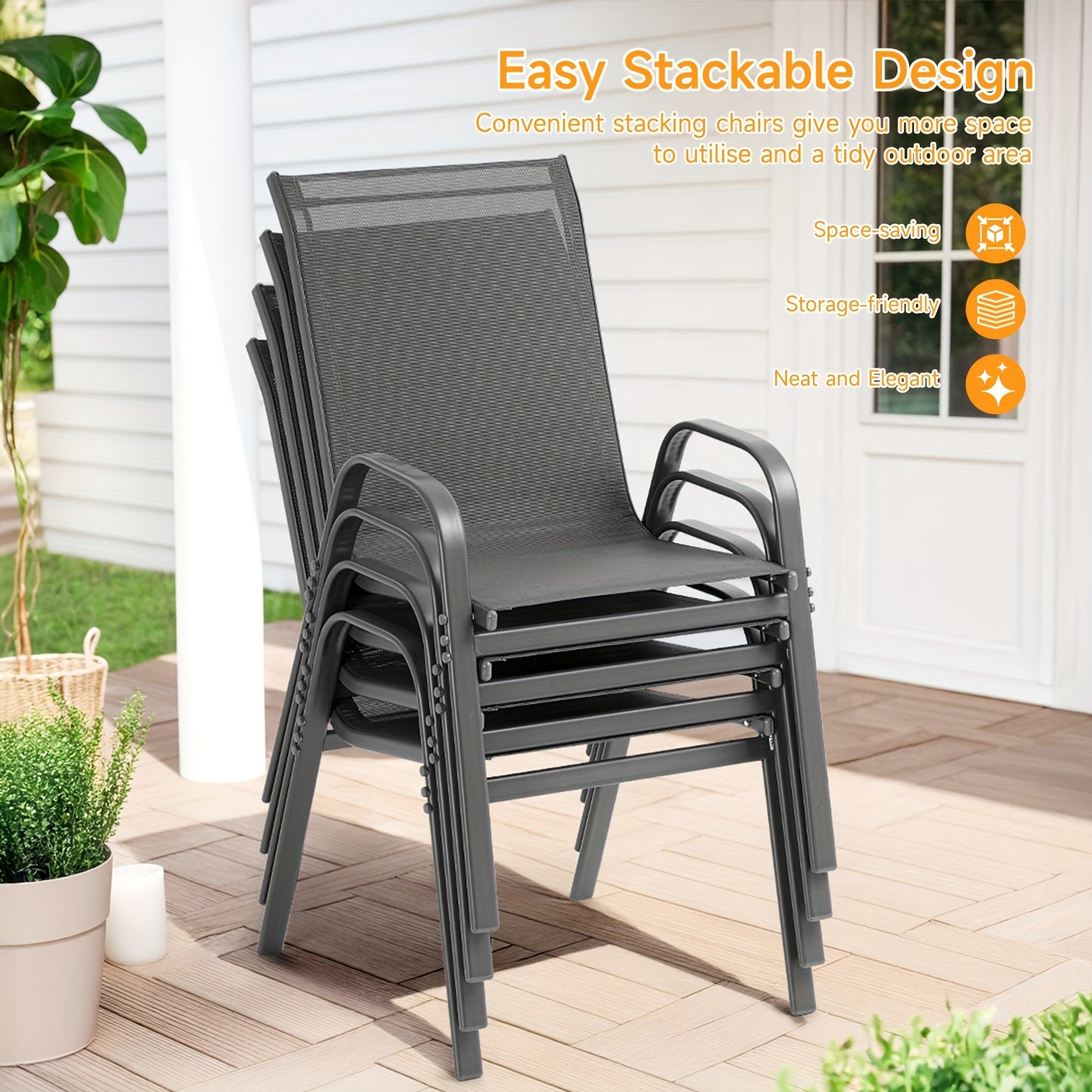 2\u002F4\u002F6pcs Outdoor Chairs Set, Comfortable All-Season Textilene Metal Outdoor Chairs Set, Quickly Install Patio Dining Chairs with Widen Seat And High Back,