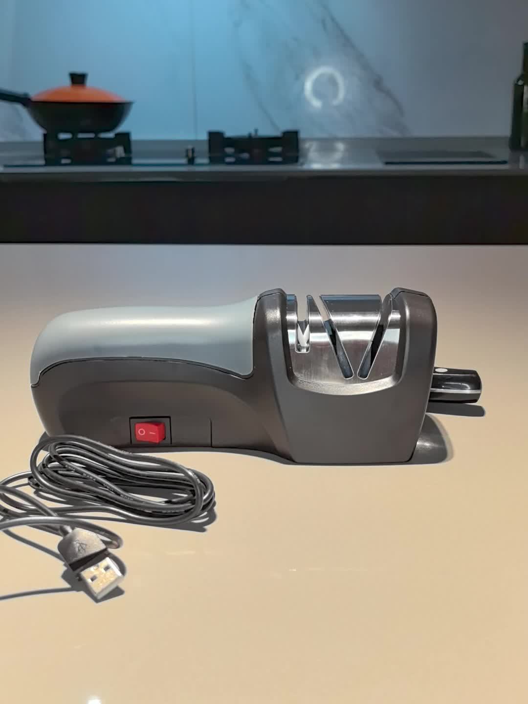 Electric Knife Sharpener WANVOAPLS 2-Stage Electric Knife Sharpener | USB-Powered, Automatic Overpressure Protection, Multi-Functional for Kitchen Knives,