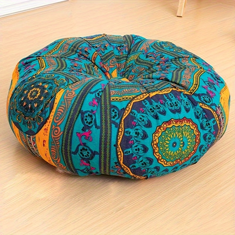 Bohemian Round Cushion Bohemian Ethnic Fabric Round Thick Cushion | Yoga Mat Floor Pillow for Office, Car, Living Room, Home Decor Seat Pad, Meditation Mat
