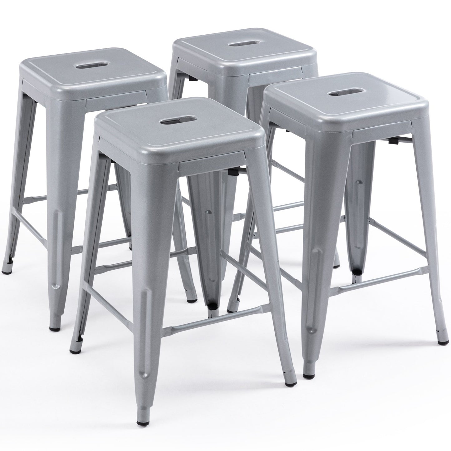 Vogue Furniture Direct White 24 Inch Metal Bar Stools Counter Height Barstools Modern Backless Stackable Metal Indoor\u002FOutdoor Bar Stools Kitchen Counter