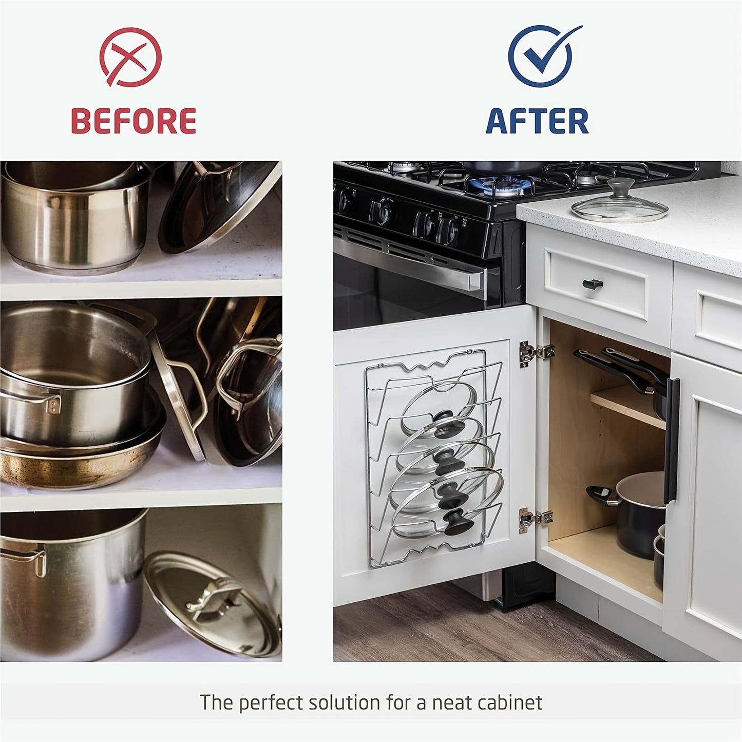 1pc Heavy-Duty Stainless Steel Pot Lid & Pan Organizer - Space-Saving Vertical Kitchen Rack, Wall-Mounted Cabinet Shelf for Home or Restaurant - Easy Installation,