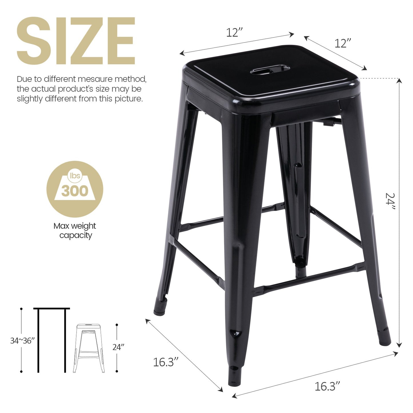 Vogue Furniture Direct White 24 Inch Metal Bar Stools Counter Height Barstools Modern Backless Stackable Metal Indoor\u002FOutdoor Bar Stools Kitchen Counter