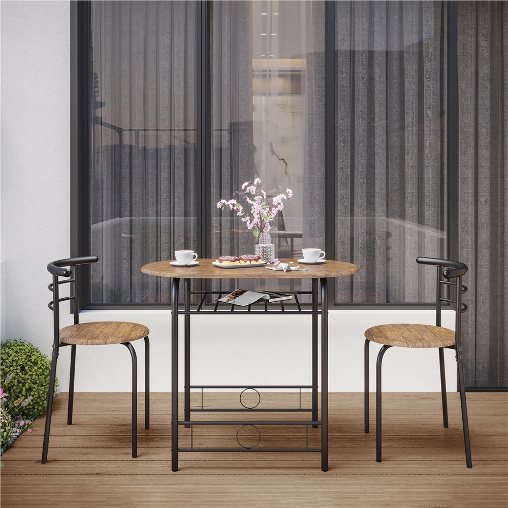 Costoffs Modern Round Dining Table and Chairs Set for 2 with Steel Legs & Storage Rack, Space-Saving Design for Kitchens, Apartments, Dorm Rooms, and Small Spaces,