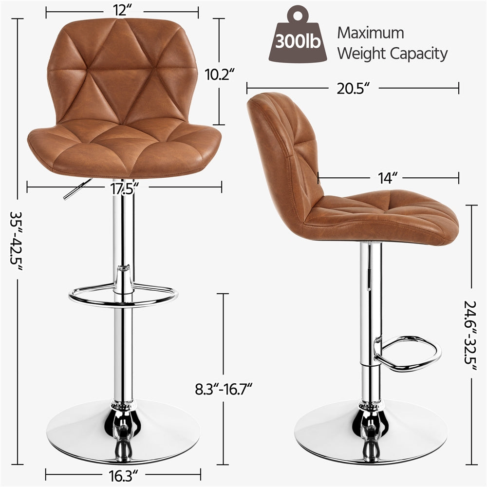 Costoffs 2pcs Swivel Bar Stools Halloween Gift PU Leather Bar Stools Set of 2, Adjustable Swivel Bar Stools, Modern Counter Height Stools with Backrest for Kitchen Island,