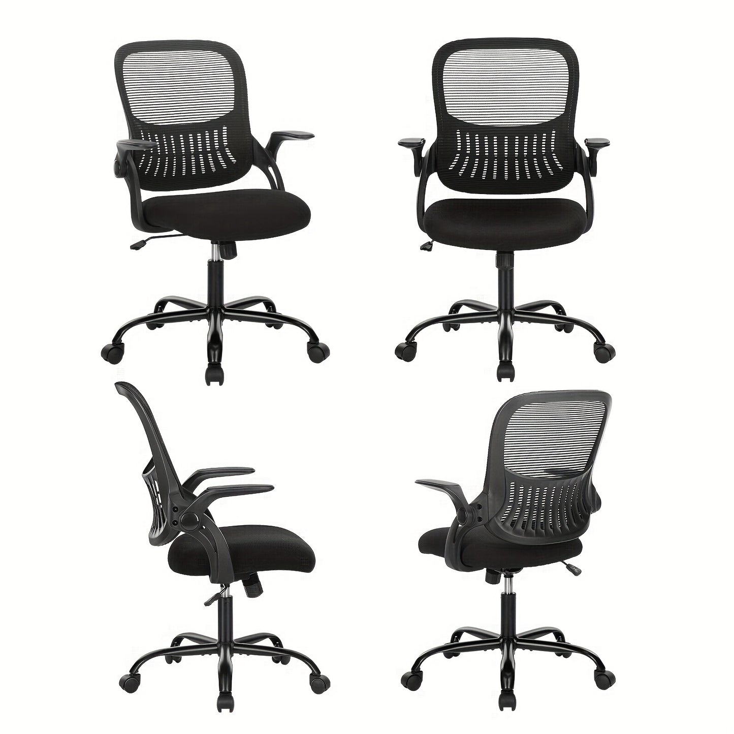 Office Computer Desk Chair, Ergonomic Mid-Back Mesh Rolling Work Swivel Task Chairs with Comfortable Lumbar Support, Wheels, Comfy Flip-up Arms for Home,