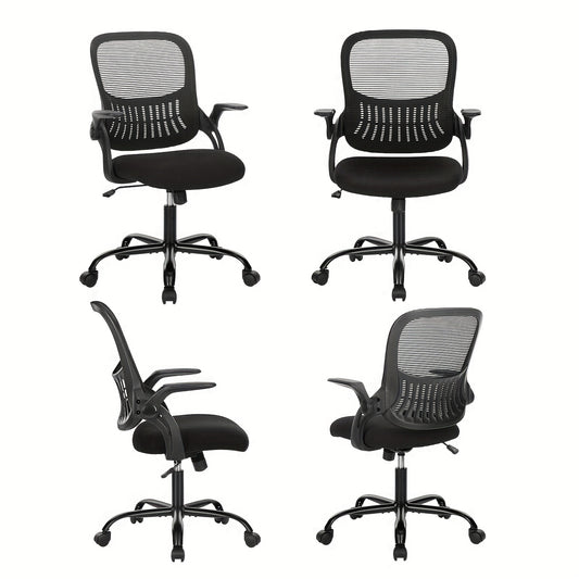 Office Computer Desk Chair, Ergonomic Mid-Back Mesh Rolling Work Swivel Task Chairs with Comfortable Lumbar Support, Wheels, Comfy Flip-up Arms for Home,