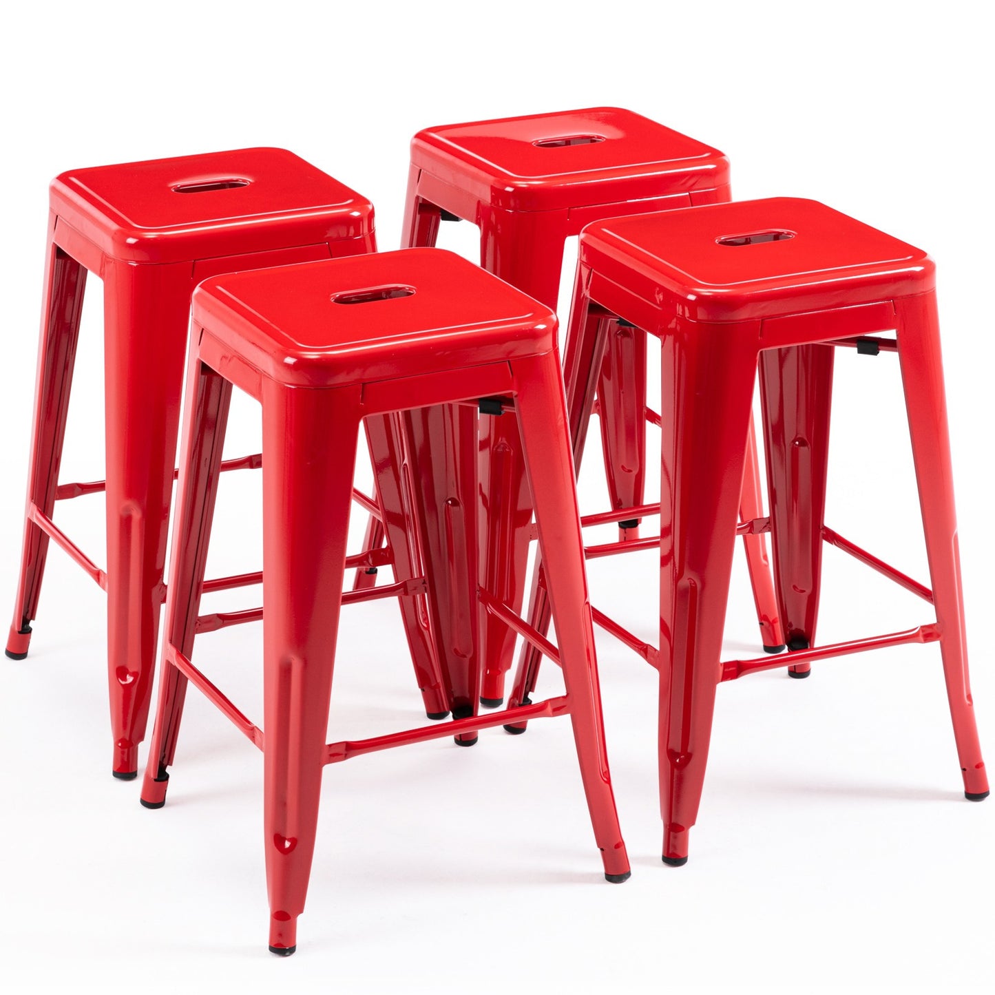 Vogue Furniture Direct White 24 Inch Metal Bar Stools Counter Height Barstools Modern Backless Stackable Metal Indoor\u002FOutdoor Bar Stools Kitchen Counter