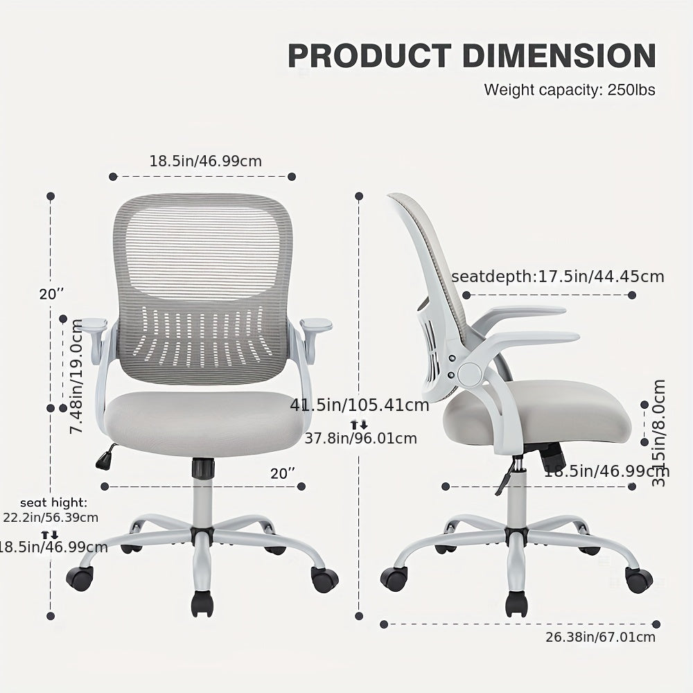 Office Computer Desk Chair, Ergonomic Mid-Back Mesh Rolling Work Swivel Task Chairs with Comfortable Lumbar Support, Wheels, Comfy Flip-up Arms for Home,