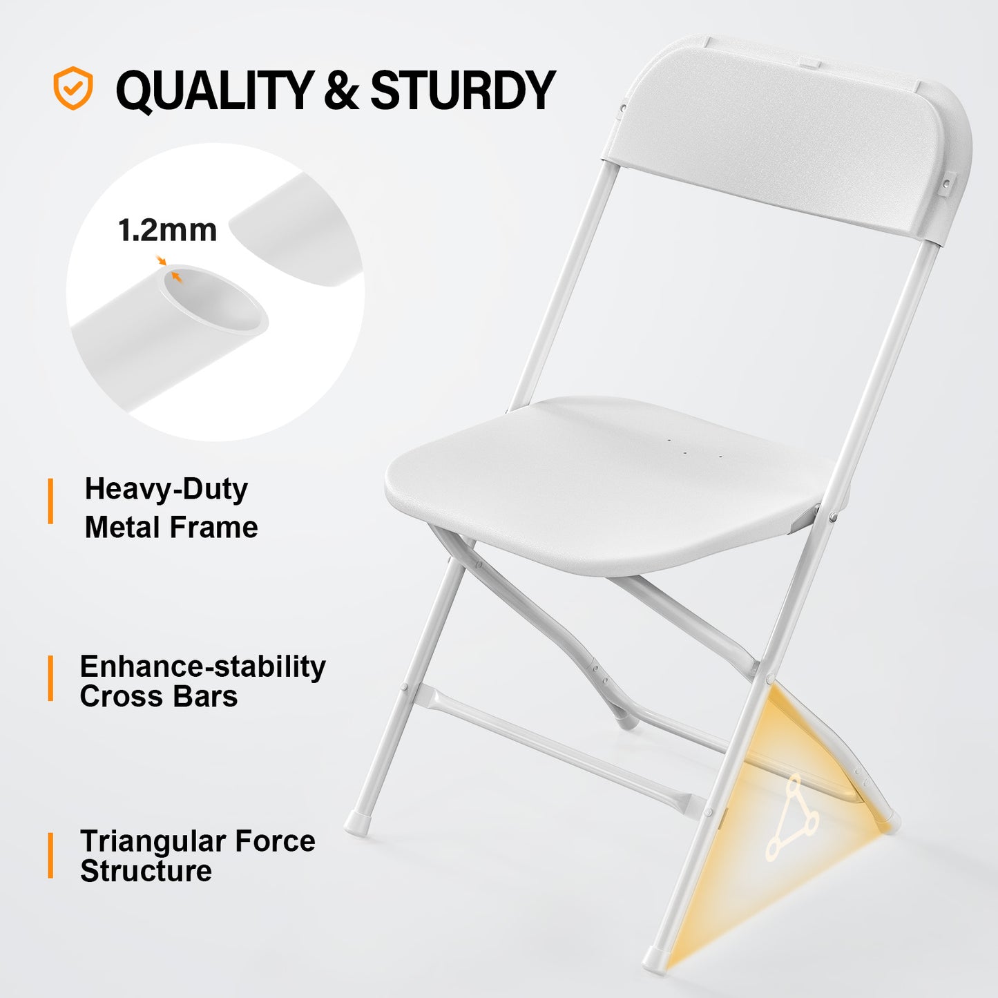 Plastic Folding Chair Indoor Outdoor Portable Stackable Commercial Seat with Steel Frame 350lb Capacity for Events Office Wedding Party Picnic Kitchen Dining