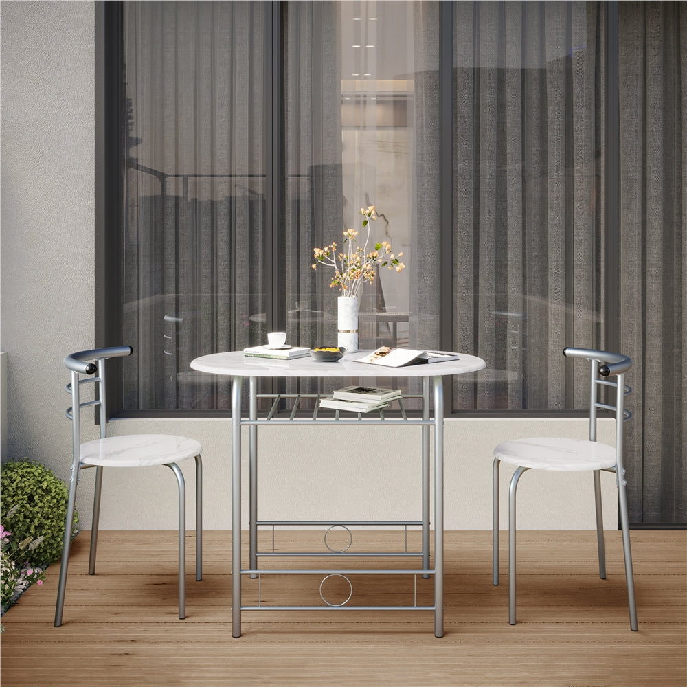 Costoffs Modern Round Dining Table and Chairs Set for 2 with Steel Legs & Storage Rack, Space-Saving Design for Kitchens, Apartments, Dorm Rooms, and Small Spaces,