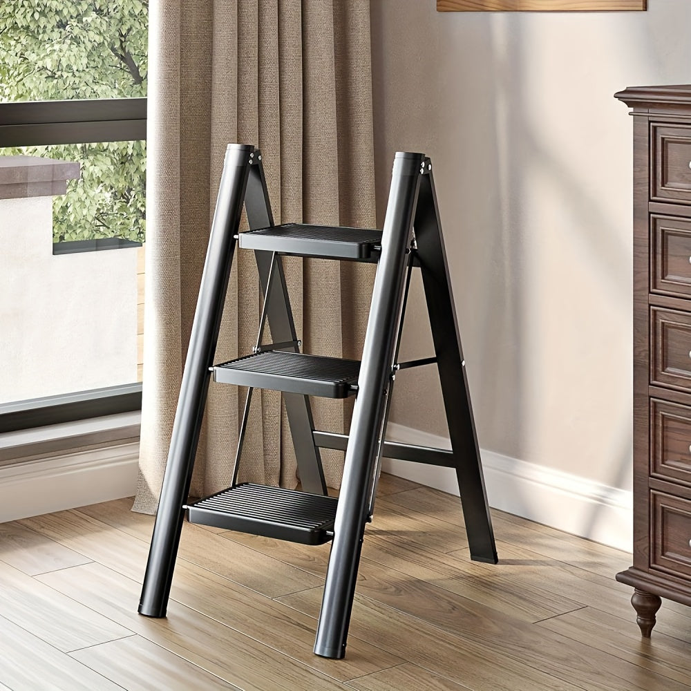 3-Step Ladder Lightweight Folding Step Stools for Adults with Anti-Slip Pedals, Sturdy Steel Construction & Handrails, 330 lbs Capacity, Portable for Kitchen,