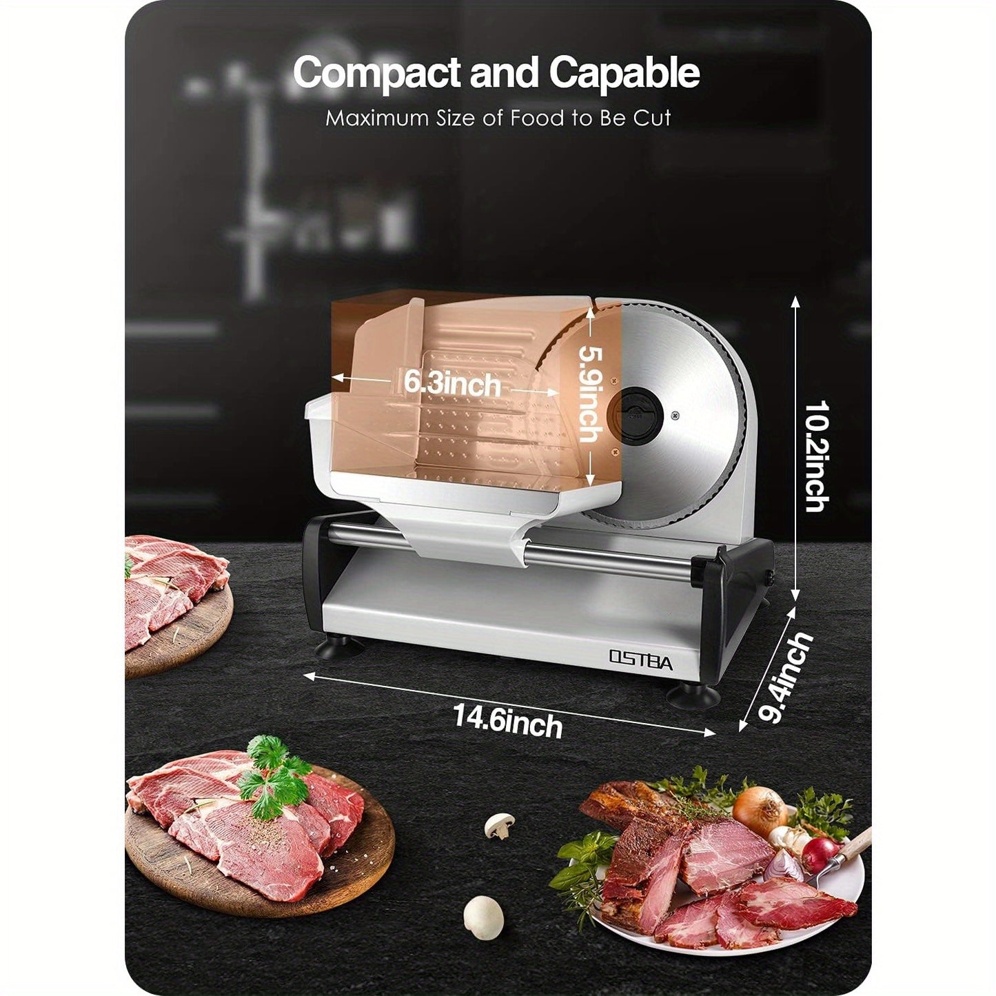 Electric Meat Slicer OSTBA Electric Meat Slicer with Adjustable Thickness & Child Lock Protection | 7.5\