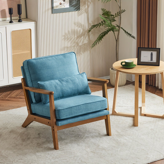 Wide Armrest Armchair Mid-CenturyLounge Chair Accent Chair with Lumbar Pillow & Solid WoodFrame for Living Room, Bedroom, Balcony