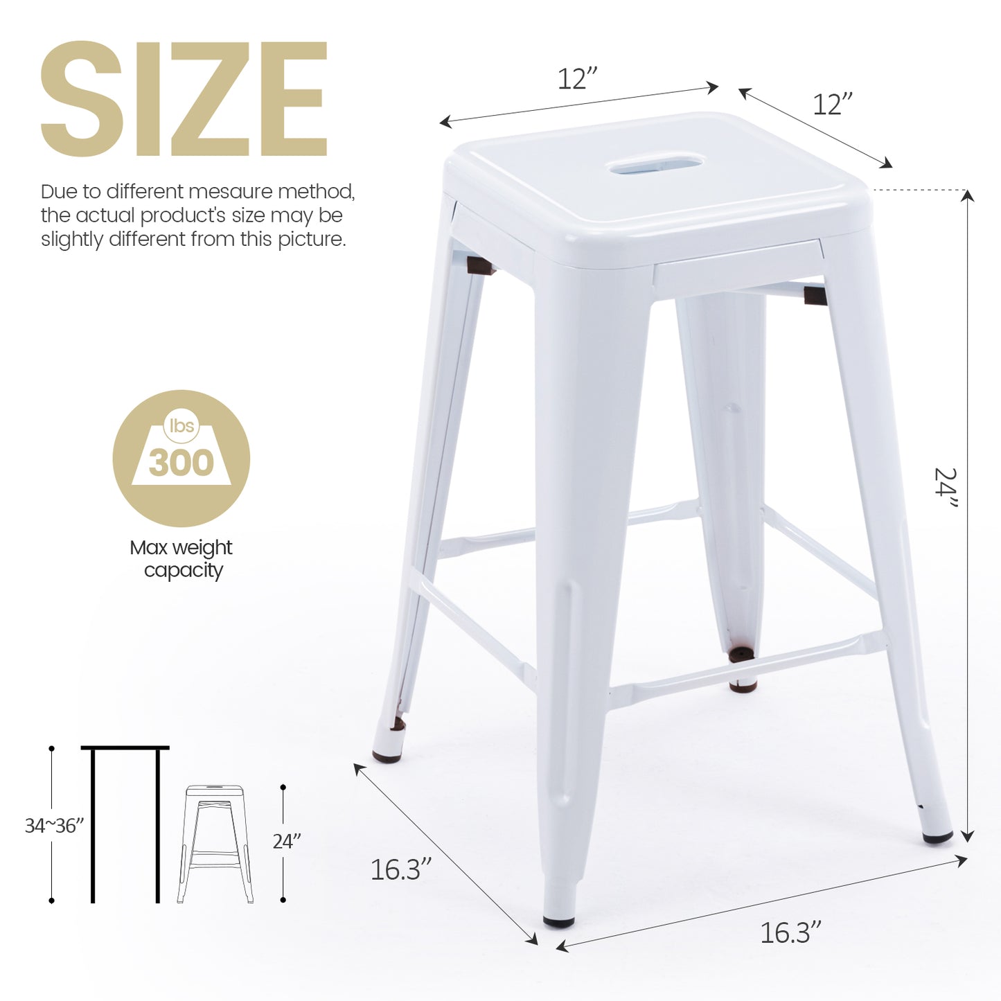 Vogue Furniture Direct White 24 Inch Metal Bar Stools Counter Height Barstools Modern Backless Stackable Metal Indoor\u002FOutdoor Bar Stools Kitchen Counter