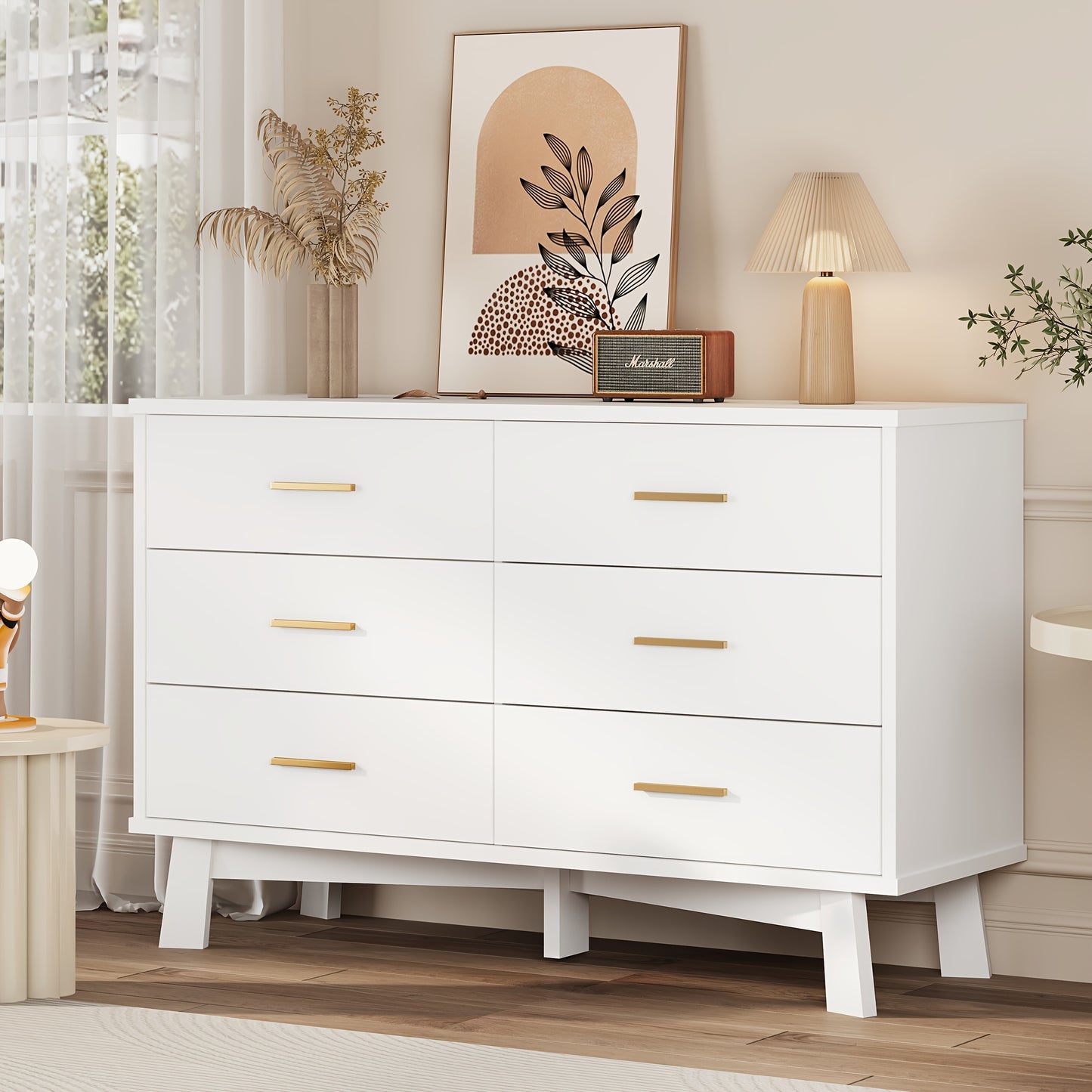 Wood Double Dresser 6 Drawer Double Dresser - Wood Chest of Drawers for Bedroom, Living Room, Hallway - TV Stand Storage Cabinet