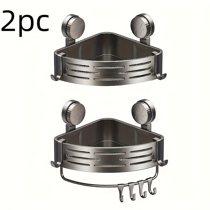 Bathroom Storage Rack Set of 2 Suction Cup Triangular Baskets for The Bathroom, Corner Wall-Mounted Without Drilling for The Washbasin, Toilet Storage Rack
