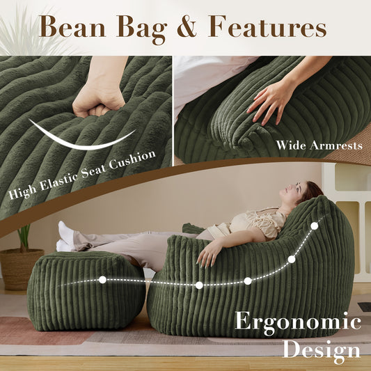 Living&Giving Oversize Bean Bag Chair, Modern Comfy Corduroy Fabric Fireside Chair Lazy Floor Sofa Armless Lounge Chair,