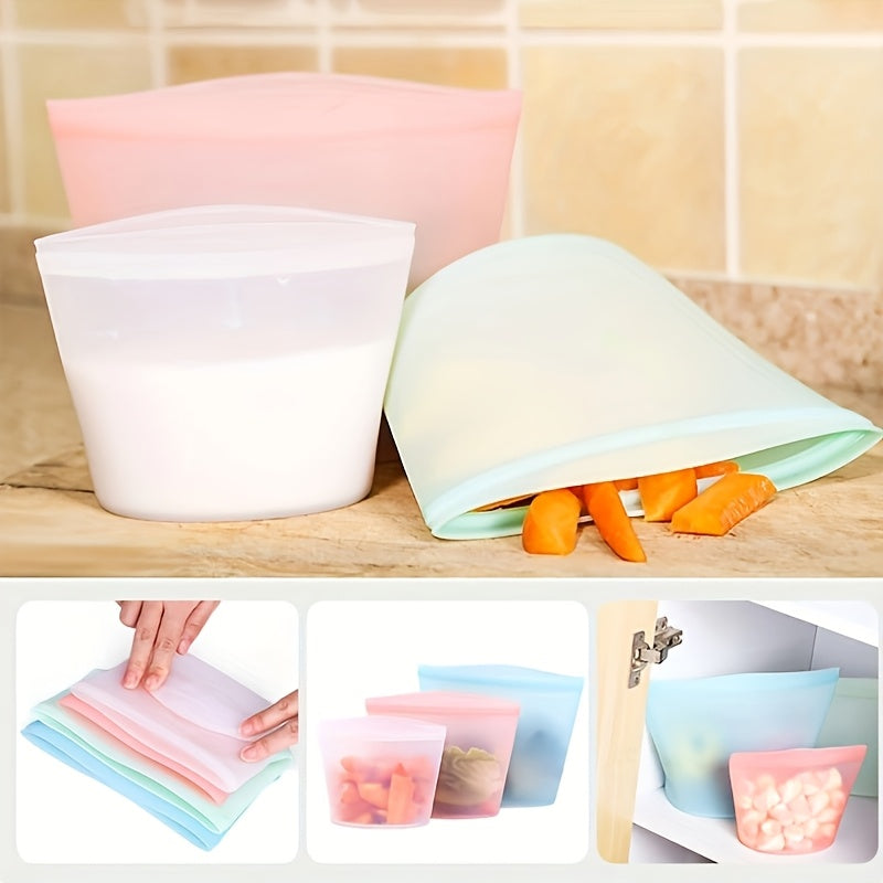 Reusable Silicone Food Storage Bags - Leakproof, Fresh-Keeping Ziplock Containers for Fridge & Freezer | 17.6oz, 35.2oz, 52.8oz | Ideal for Snacks,