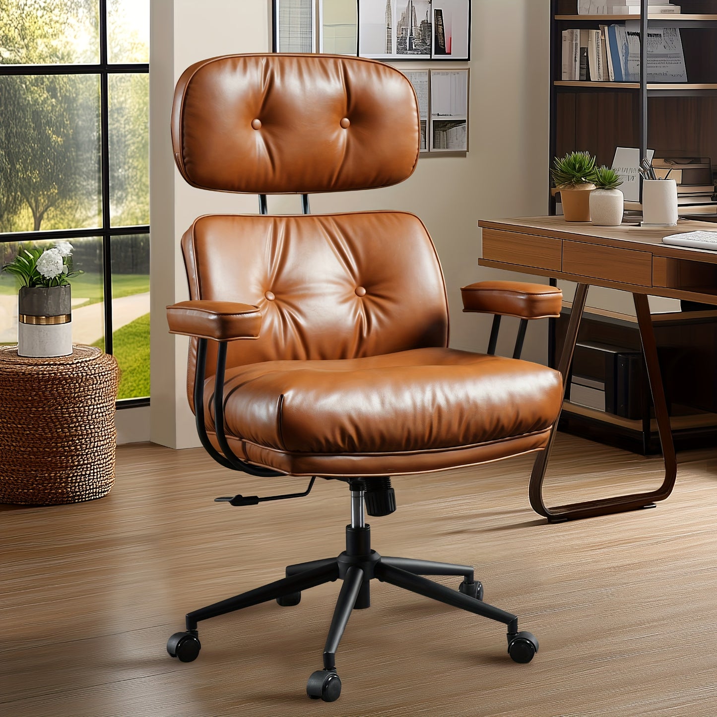 Modern Adjustable Executive Office Chair - High Back Faux Leather Desk Chair with Padded Armrests, Lumbar Support & Ergonomic Design for Home or Office Use,