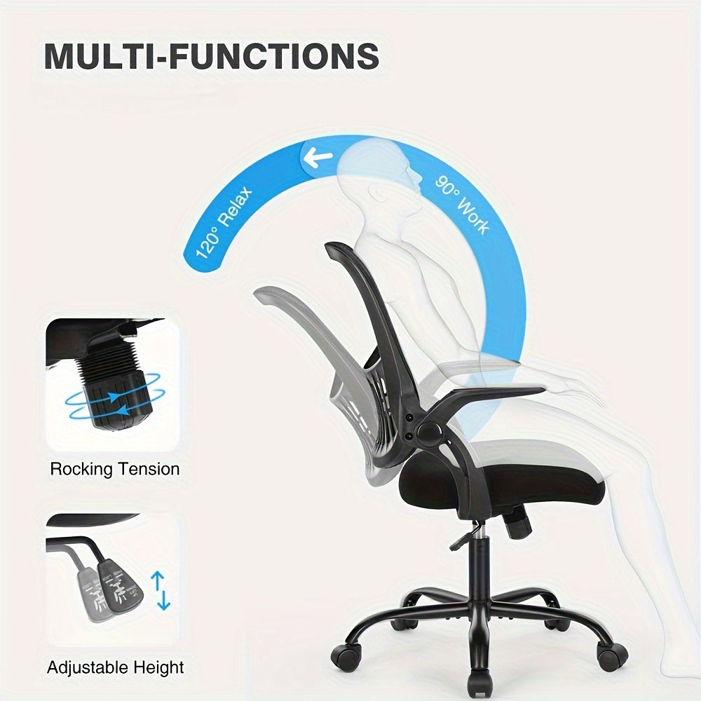 Office Computer Desk Chair, Ergonomic Mid-Back Mesh Rolling Work Swivel Task Chairs with Comfortable Lumbar Support, Wheels, Comfy Flip-up Arms for Home,