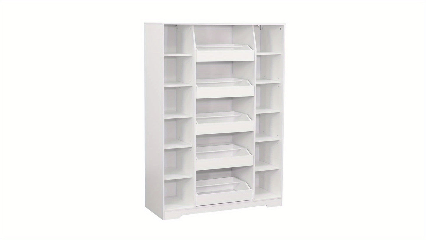 Shoe Storage Cabinet With 5 Drawers & 12 Shelves, Modern LED Shoe Rack & Handbag Storage Cabinet, Space-Saving, Freestanding Shoes And Handbag Storage