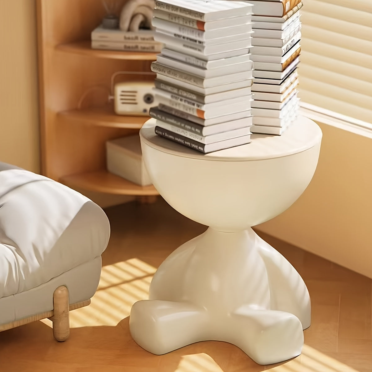 Modern | Multifunctional 1pc Modern Creative Bear-shaped Plastic Bedside Table | Multifunctional, Easy Assembly | White, Suitable for Living Room and Bedroom Storage