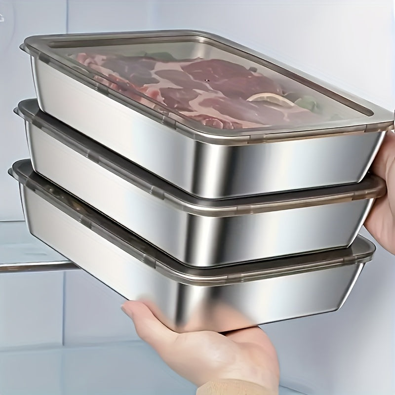 3pcs Stainless Steel Food Storage Containers Leak-Proof, Stackable, Space-Saving - Heavy-Duty Stainless Steel Construction, Airtight Lid for Freshness - Ideal for Meal Prep,