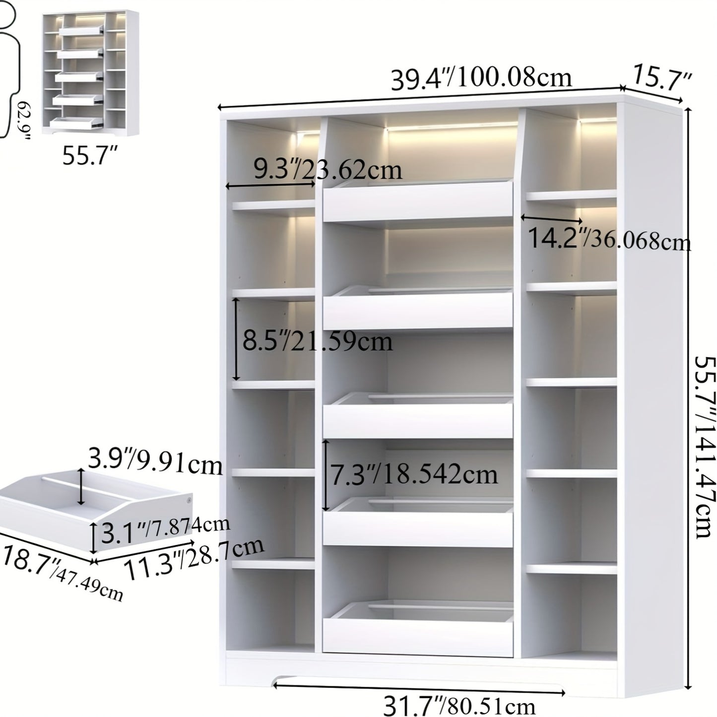 Shoe Storage Cabinet With 5 Drawers & 12 Shelves, Modern LED Shoe Rack & Handbag Storage Cabinet, Space-Saving, Freestanding Shoes And Handbag Storage