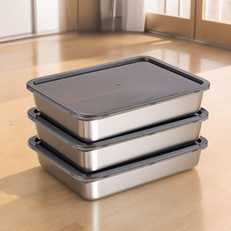 3pcs Stainless Steel Food Storage Containers Leak-Proof, Stackable, Space-Saving - Heavy-Duty Stainless Steel Construction, Airtight Lid for Freshness - Ideal for Meal Prep,