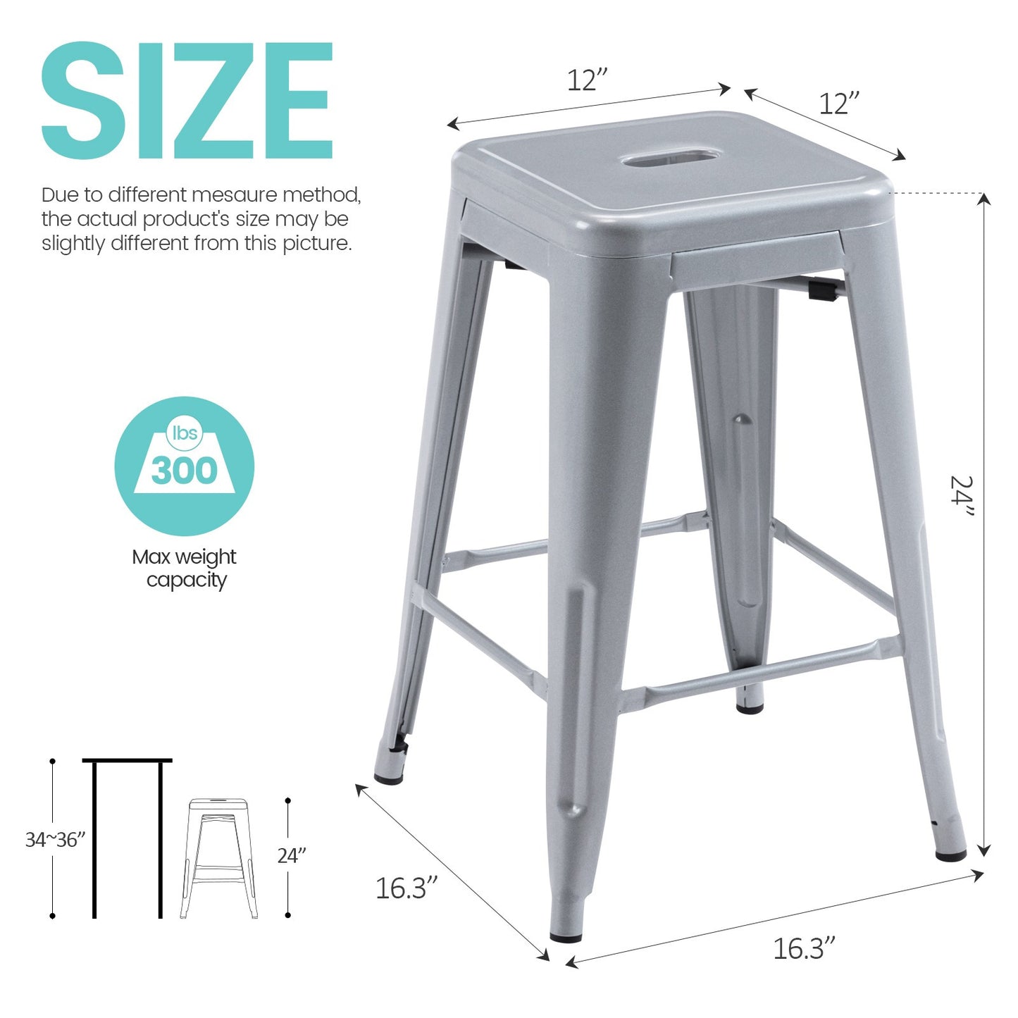Vogue Furniture Direct White 24 Inch Metal Bar Stools Counter Height Barstools Modern Backless Stackable Metal Indoor\u002FOutdoor Bar Stools Kitchen Counter